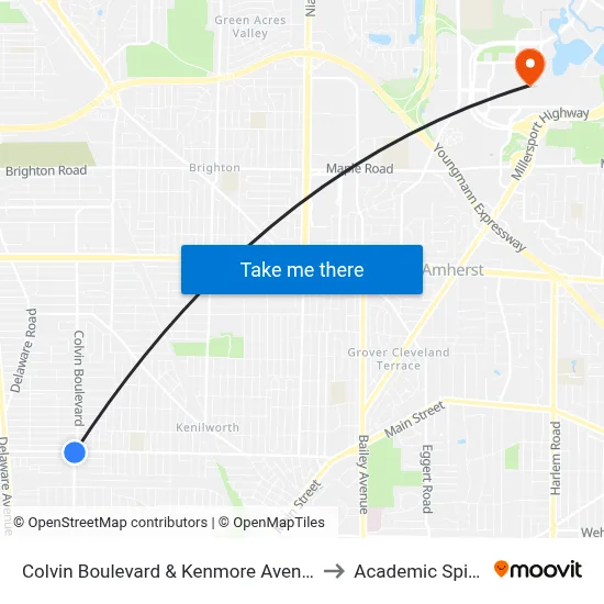 Colvin Boulevard & Kenmore Avenue to Academic Spine map