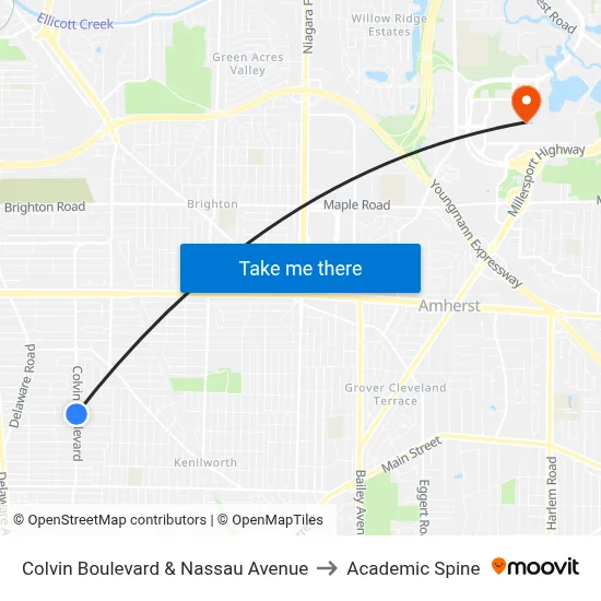 Colvin Boulevard & Nassau Avenue to Academic Spine map
