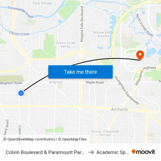 Colvin Boulevard & Paramount Parkway to Academic Spine map