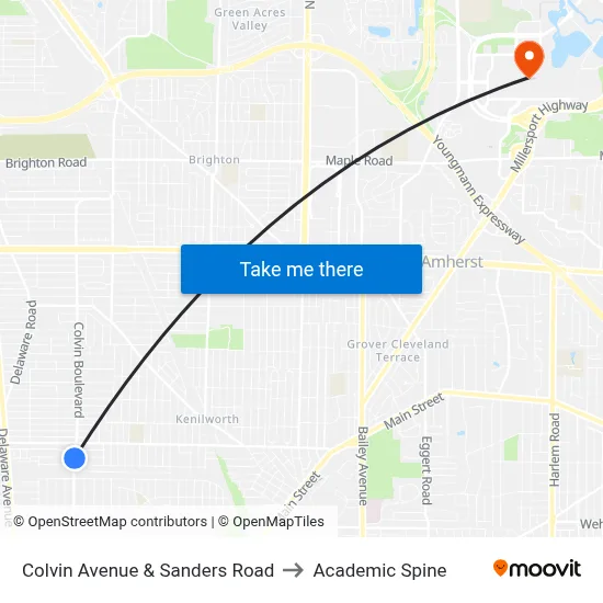 Colvin Avenue & Sanders Road to Academic Spine map
