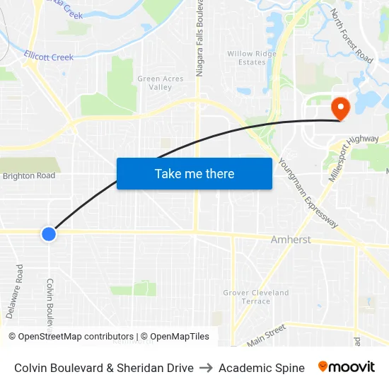 Colvin Boulevard & Sheridan Drive to Academic Spine map