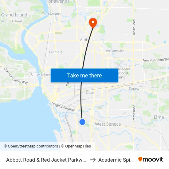 Abbott Road & Red Jacket Parkway to Academic Spine map