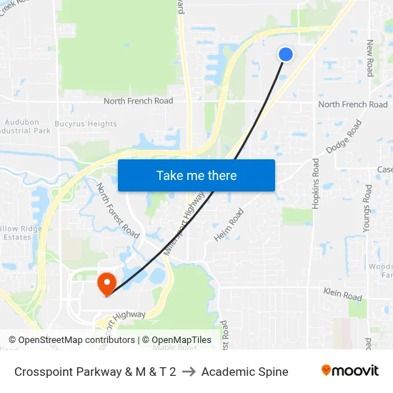 Crosspoint Parkway & M & T 2 to Academic Spine map