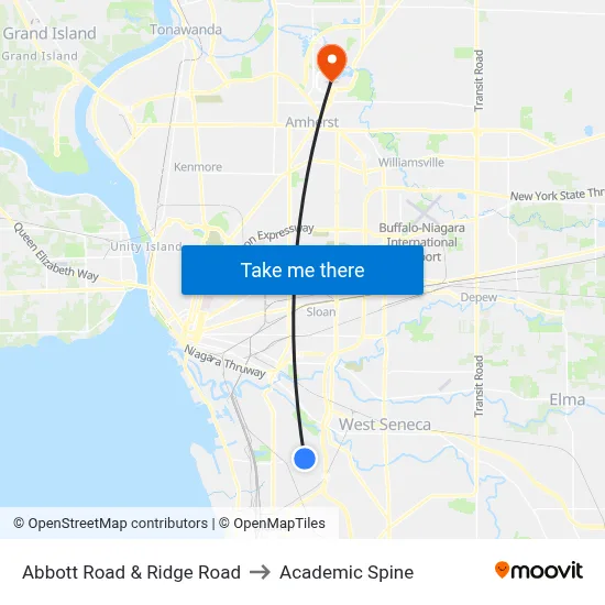 Abbott Road & Ridge Road to Academic Spine map