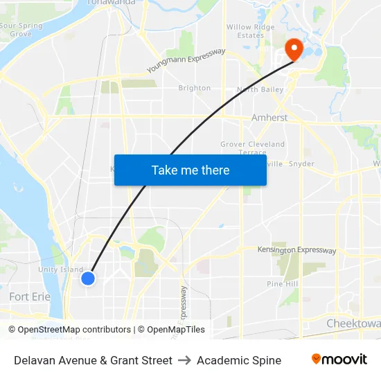 Delavan Avenue & Grant Street to Academic Spine map