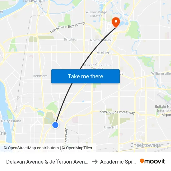 Delavan Avenue & Jefferson Avenue to Academic Spine map