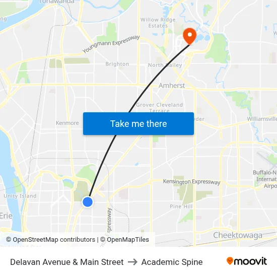 Delavan Avenue & Main Street to Academic Spine map