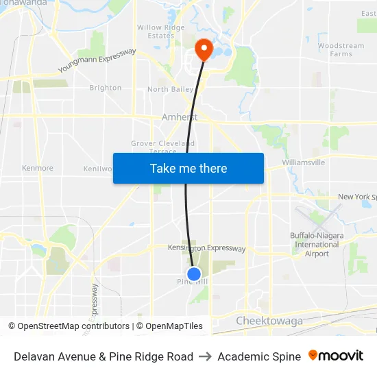 Delavan Avenue & Pine Ridge Road to Academic Spine map