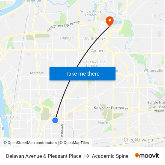 Delavan Avenue & Pleasant Place to Academic Spine map