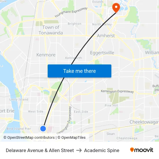 Delaware Avenue & Allen Street to Academic Spine map