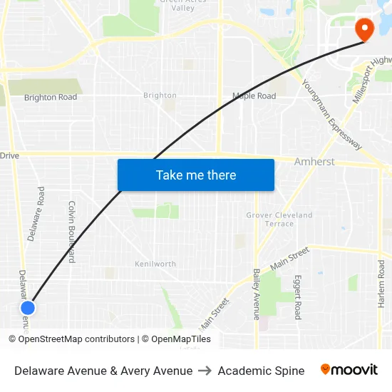 Delaware Avenue & Avery Avenue to Academic Spine map