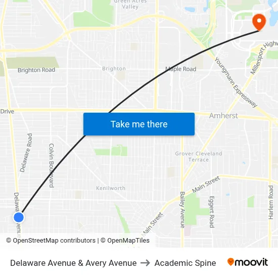 Delaware Avenue & Avery Avenue to Academic Spine map