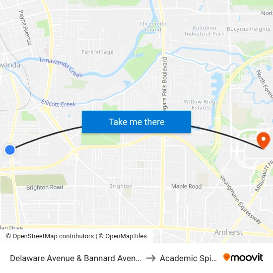 Delaware Avenue & Bannard Avenue to Academic Spine map