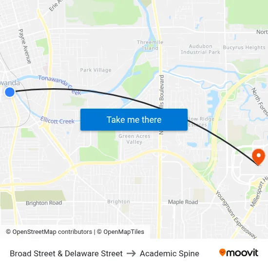 Broad Street & Delaware Street to Academic Spine map