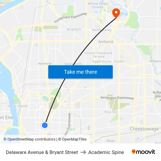 Delaware Avenue & Bryant Street to Academic Spine map