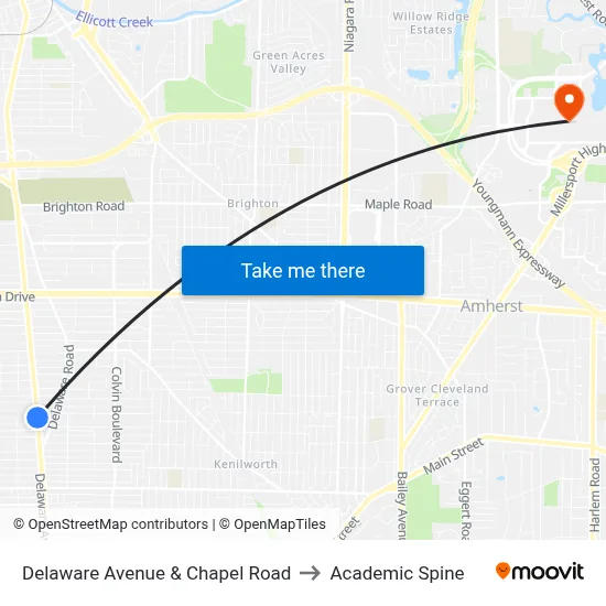 Delaware Avenue & Chapel Road to Academic Spine map