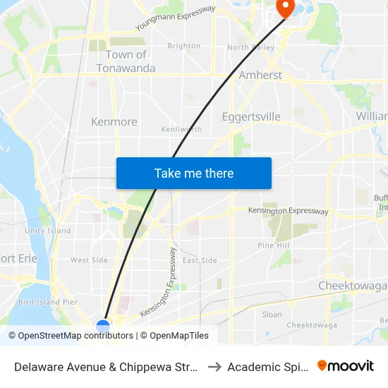 Delaware Avenue & Chippewa Street to Academic Spine map