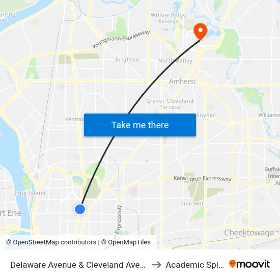 Delaware Avenue & Cleveland Avenue to Academic Spine map
