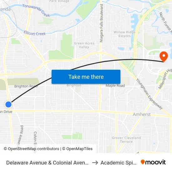 Delaware Avenue & Colonial Avenue to Academic Spine map