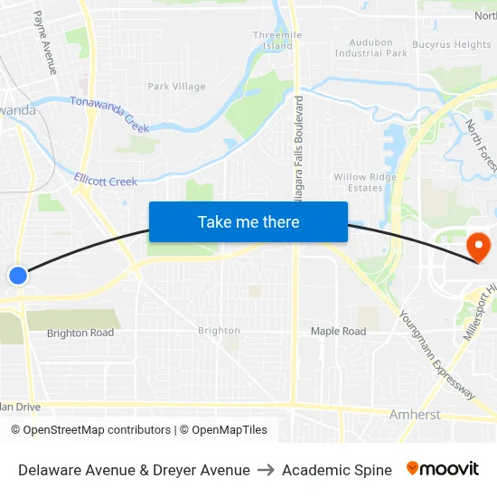 Delaware Avenue & Dreyer Avenue to Academic Spine map