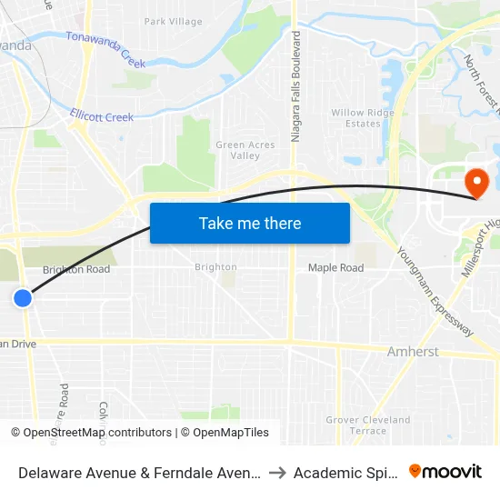 Delaware Avenue & Ferndale Avenue to Academic Spine map