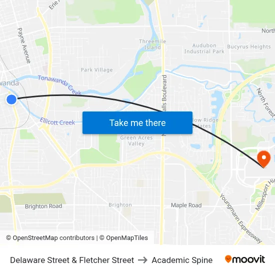 Delaware Street & Fletcher Street to Academic Spine map