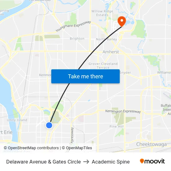 Delaware Avenue & Gates Circle to Academic Spine map