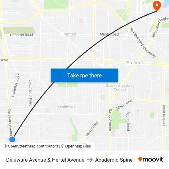 Delaware Avenue & Hertel Avenue to Academic Spine map