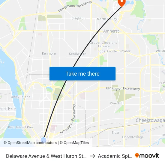 Delaware Avenue & West Huron Street to Academic Spine map