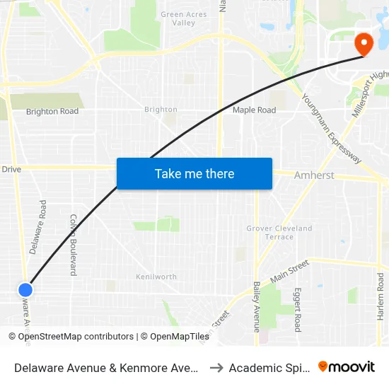 Delaware Avenue & Kenmore Avenue to Academic Spine map