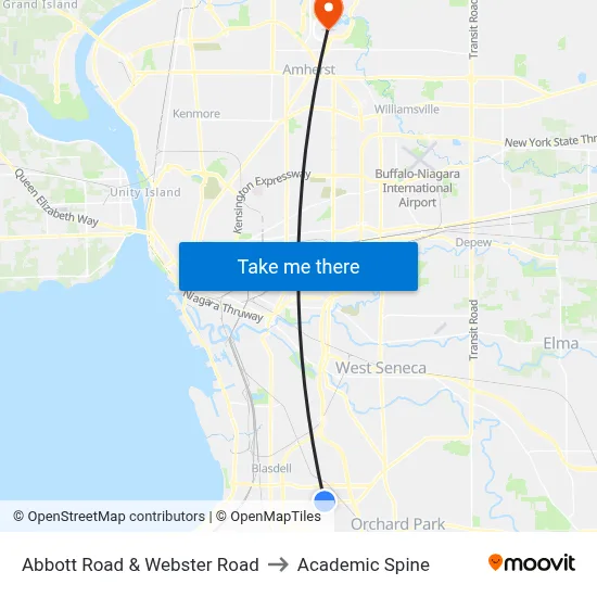 Abbott Road & Webster Road to Academic Spine map