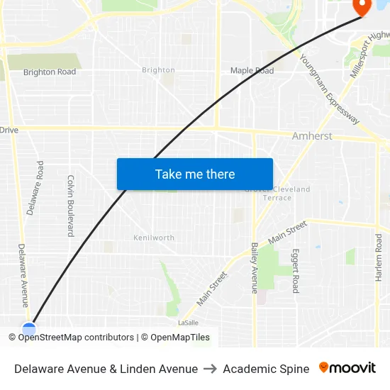Delaware Avenue & Linden Avenue to Academic Spine map