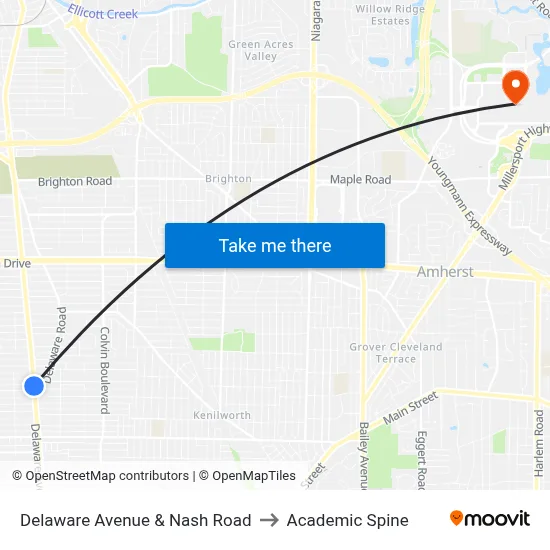 Delaware Avenue & Nash Road to Academic Spine map