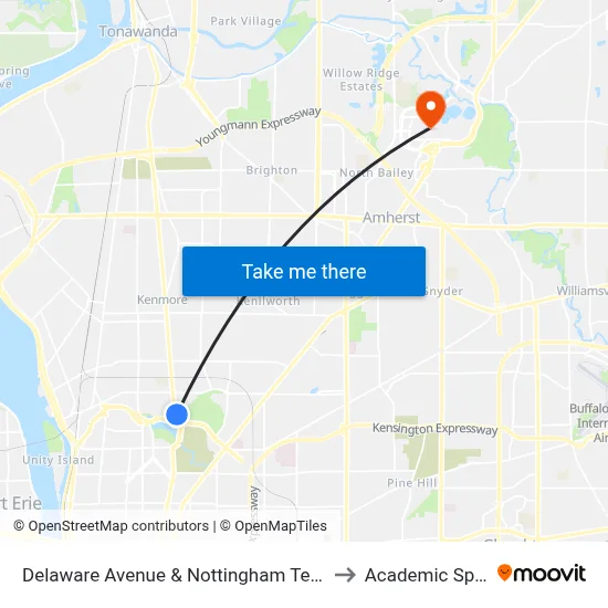 Delaware Avenue & Nottingham Terrace to Academic Spine map