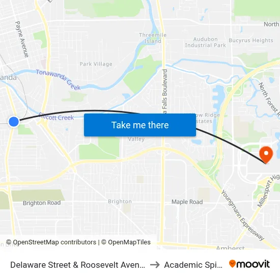 Delaware Street & Roosevelt Avenue to Academic Spine map