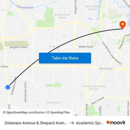 Delaware Avenue & Shepard Avenue to Academic Spine map