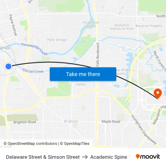 Delaware Street & Simson Street to Academic Spine map
