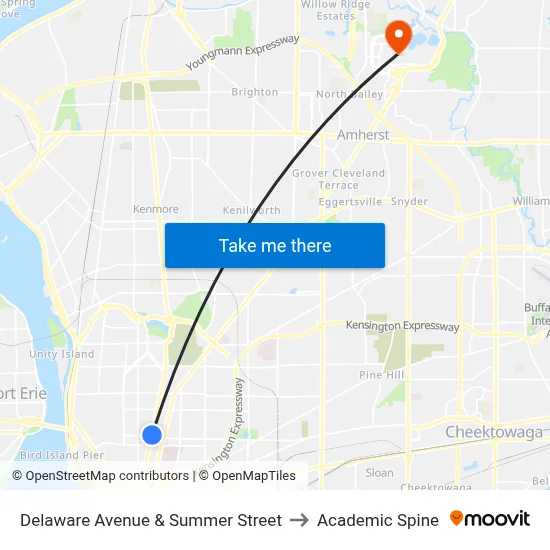 Delaware Avenue & Summer Street to Academic Spine map