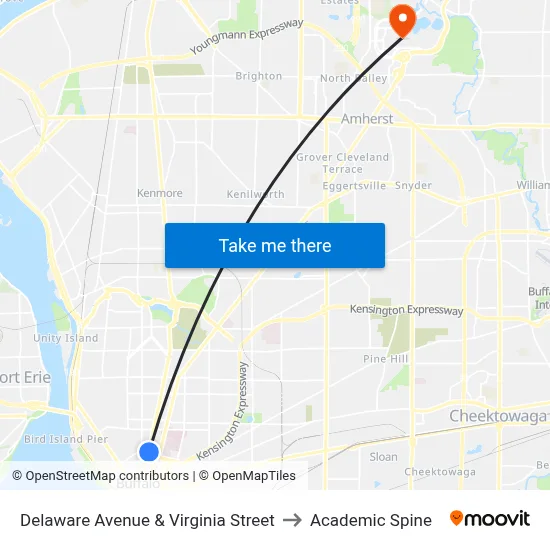 Delaware Avenue & Virginia Street to Academic Spine map