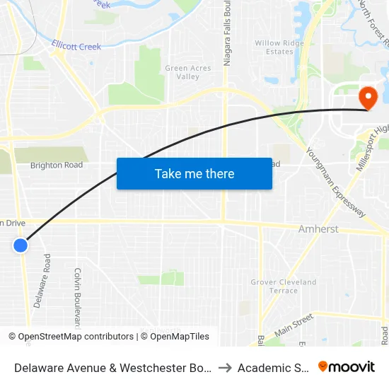 Delaware Avenue & Westchester Boulevard to Academic Spine map