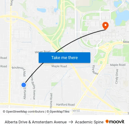 Alberta Drive & Amsterdam Avenue to Academic Spine map