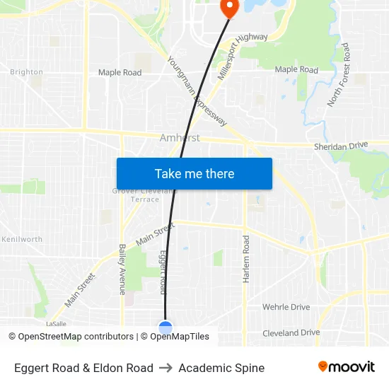 Eggert Road & Eldon Road to Academic Spine map