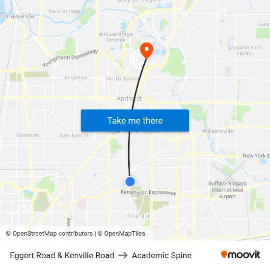 Eggert Road & Kenville Road to Academic Spine map
