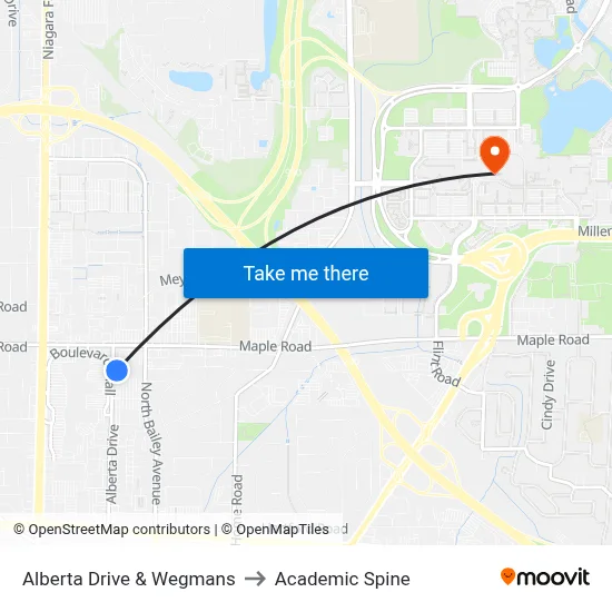 Alberta Drive & Wegmans to Academic Spine map