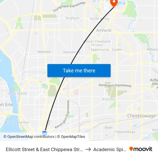Ellicott Street & East Chippewa Street to Academic Spine map