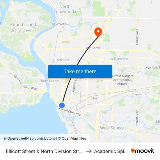 Ellicott Street & North Division Street to Academic Spine map