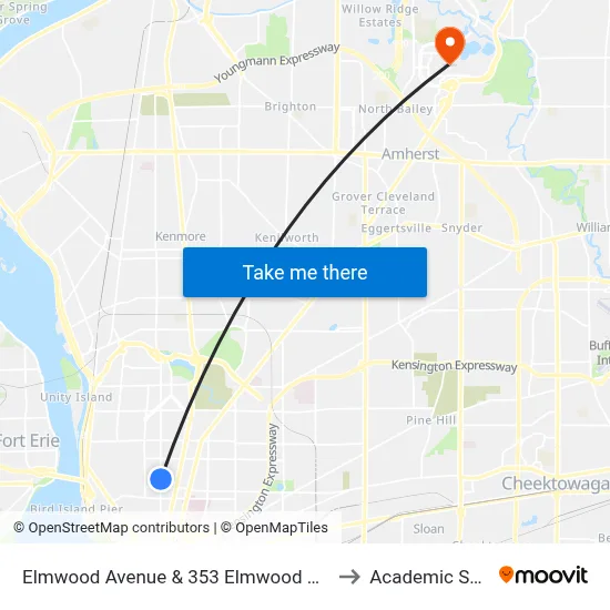 Elmwood Avenue & 353 Elmwood Avenue to Academic Spine map