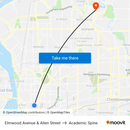 Elmwood Avenue & Allen Street to Academic Spine map