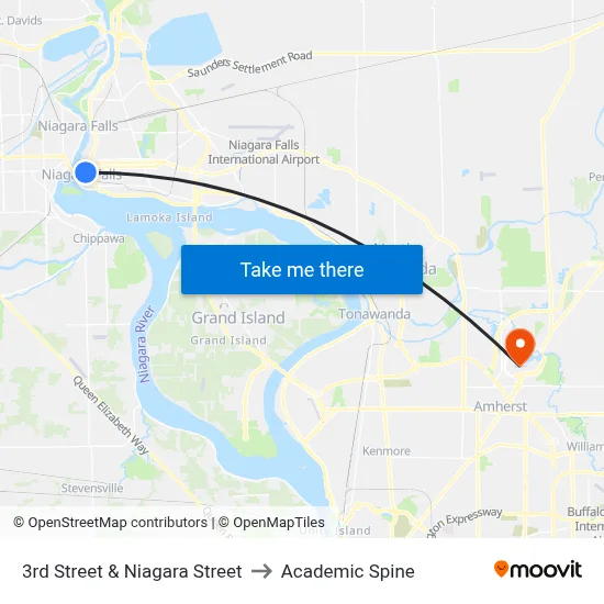3rd Street & Niagara Street to Academic Spine map