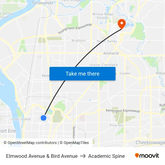 Elmwood Avenue & Bird Avenue to Academic Spine map